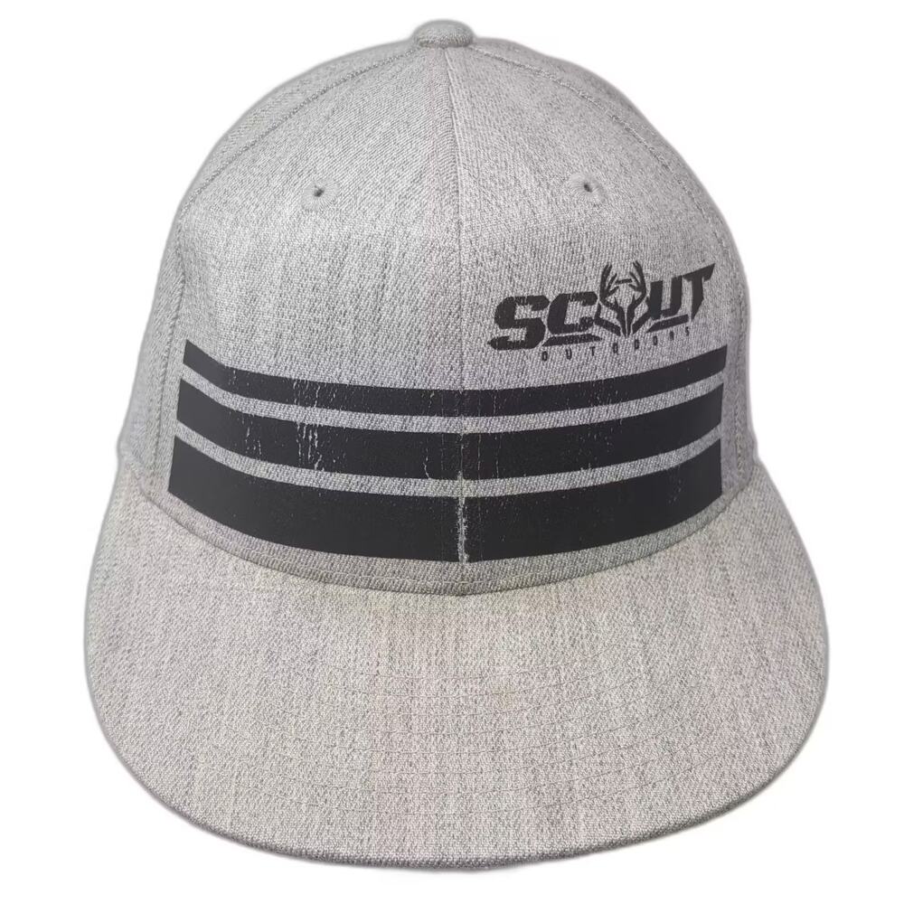 210 FITTED Baseball Cap Gray Black Size 7 1/4 Scout Outdoors Flat Brim Deer Hat